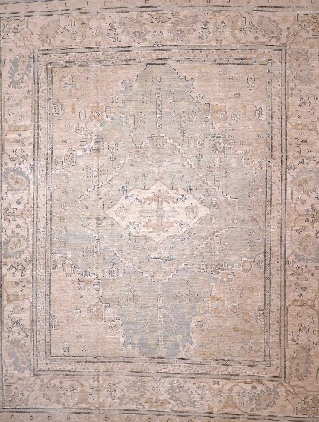 12′ x 15′ Beige Fine Hand-Knotted Pakistan Oushak Rug – Traditional Wool