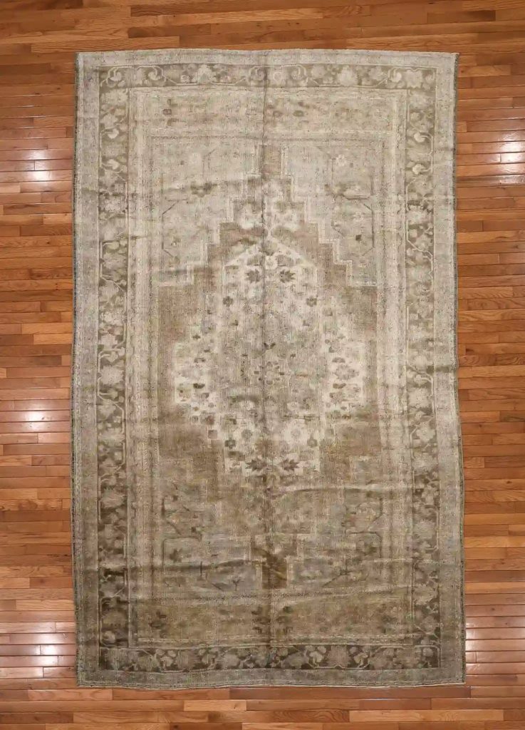 7′ x 11′ Beige Fine Hand-Knotted Turkish Oushak Rug – Vintage Wool 7′ x 11′ Beige Fine Hand-Knotted Turkish Oushak Rug – Vintage Wool