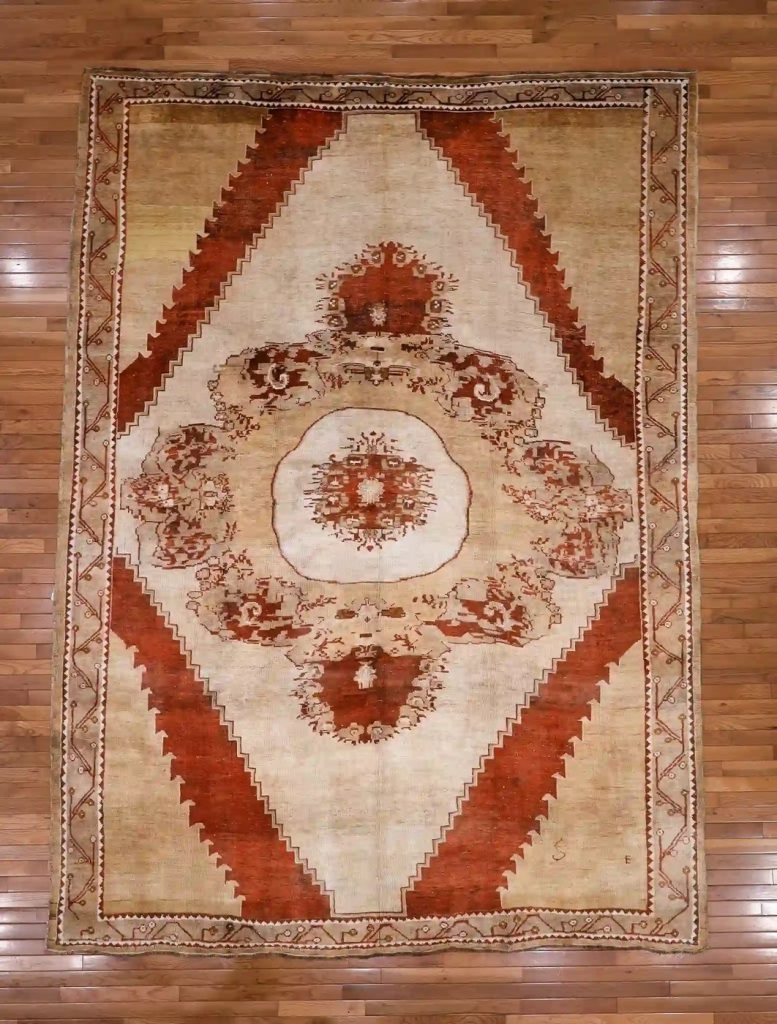 8′ x 11′ Beige Fine Hand-Knotted Turkish Oushak Rug – Vintage Wool