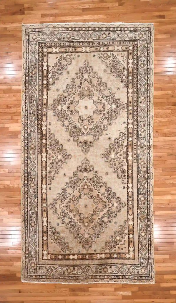 6′ x 13′ Beige Fine Hand-Knotted Central Asian Khotan Rug – Vintage Tribal Wool