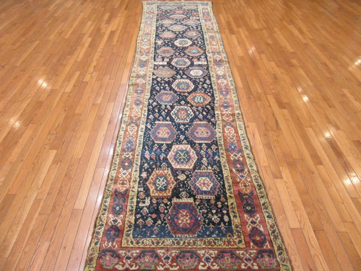 3′ x 13′ Antique Caucasian Ganjeh Navy Tribal Runner Rug – Traditional Wool