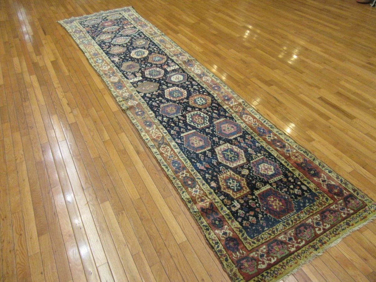 3′ x 13′ Antique Caucasian Ganjeh Navy Tribal Runner Rug – Traditional Wool