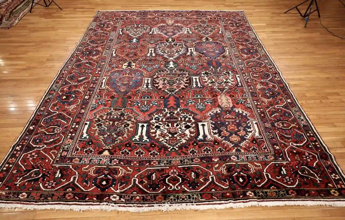 10′ x 13′ Large Brick Red Hand-Knotted Semi-Antique Persian Bakhtiari Rug – Traditional Wool