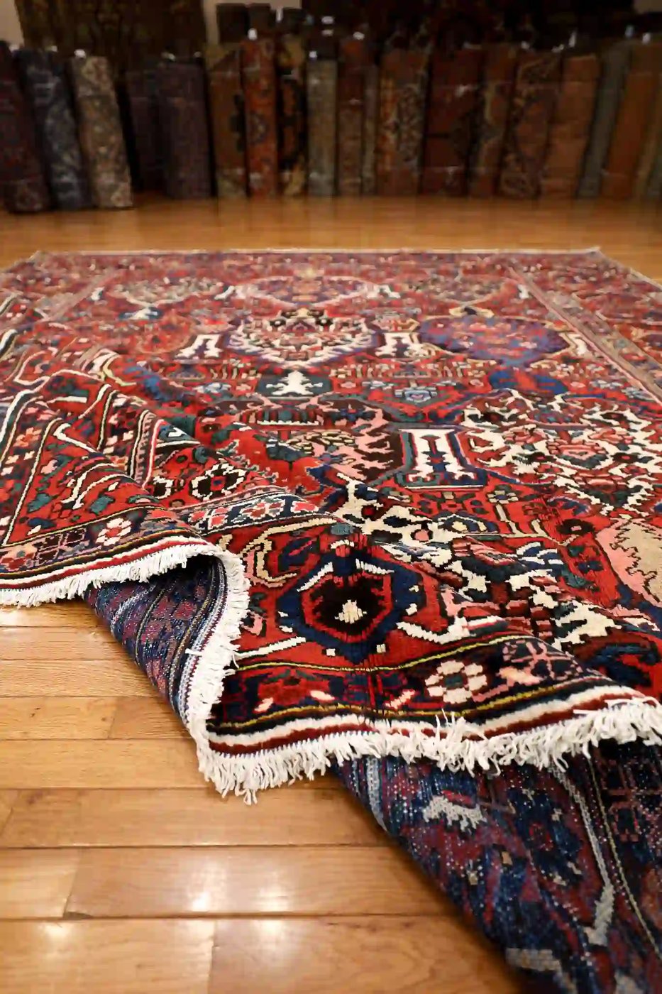 10′ x 13′ Large Brick Red Hand-Knotted Semi-Antique Persian Bakhtiari Rug – Traditional Wool