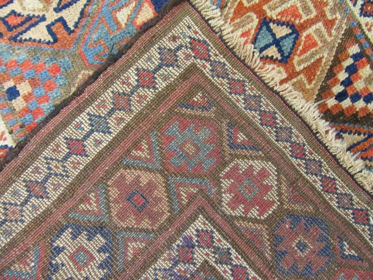 3′ x 12′ Caucasian Kazak Blue Geometric Runner Rug – Traditional Hand Knotted Wool