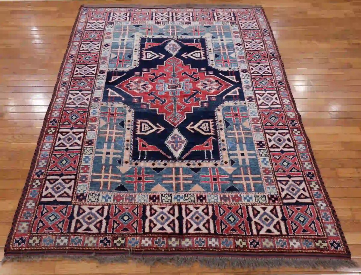5′ x 7′ Navy Fine Hand-Knotted Pakistan Kazak Rug – Traditional Wool