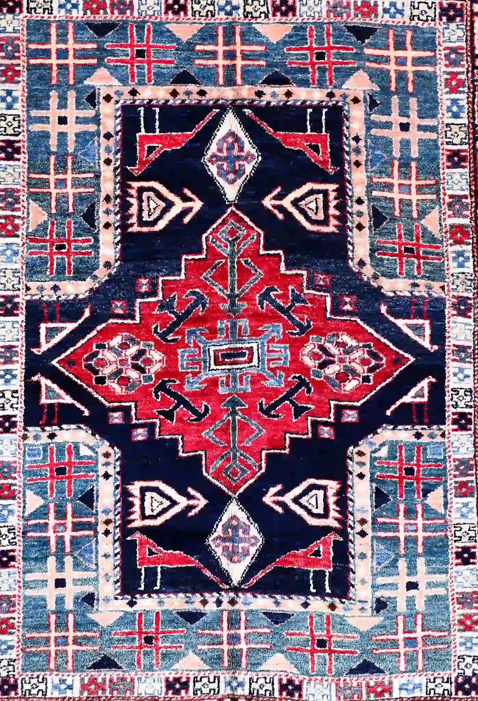 5′ x 7′ Navy Fine Hand-Knotted Pakistan Kazak Rug – Traditional Wool