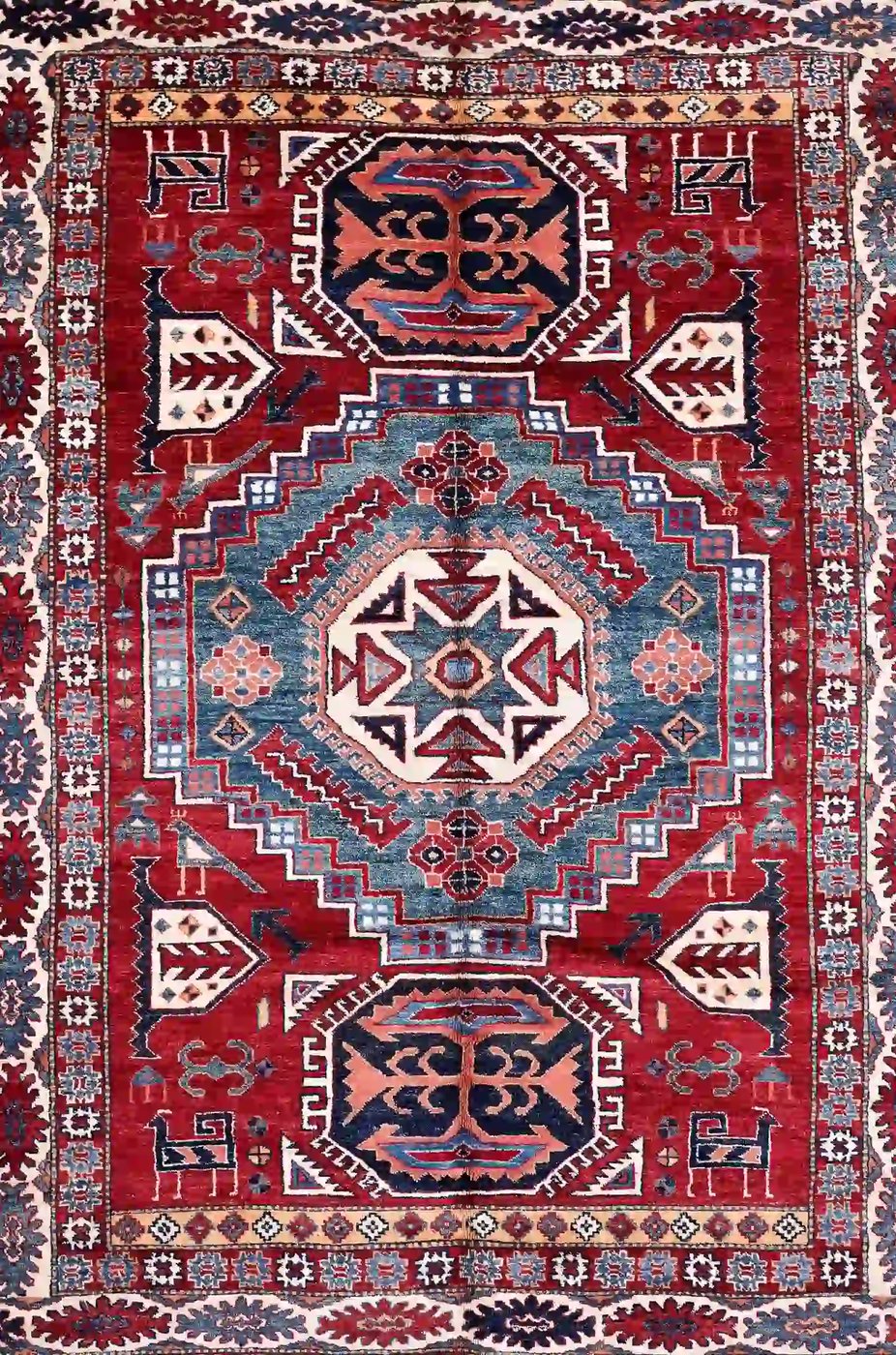 6′ x 8′ Red Fine Hand-Knotted Pakistan Kazak Rug – Traditional Wool