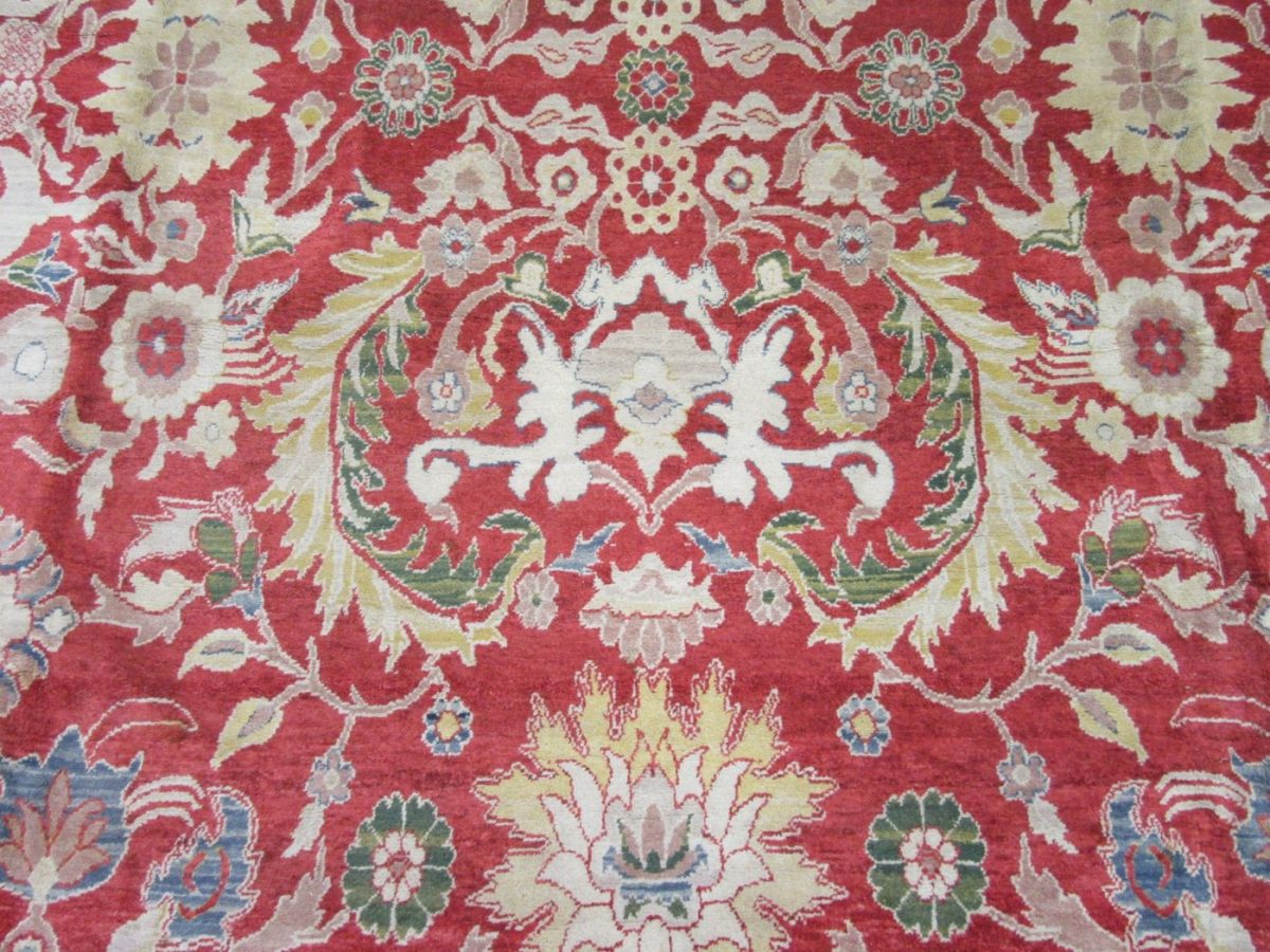 14′ x 20′ Terracotta and Sage Green Hand-Knotted Vintage Egyptian Sultanabad Design Rug – Grand Scale Wool