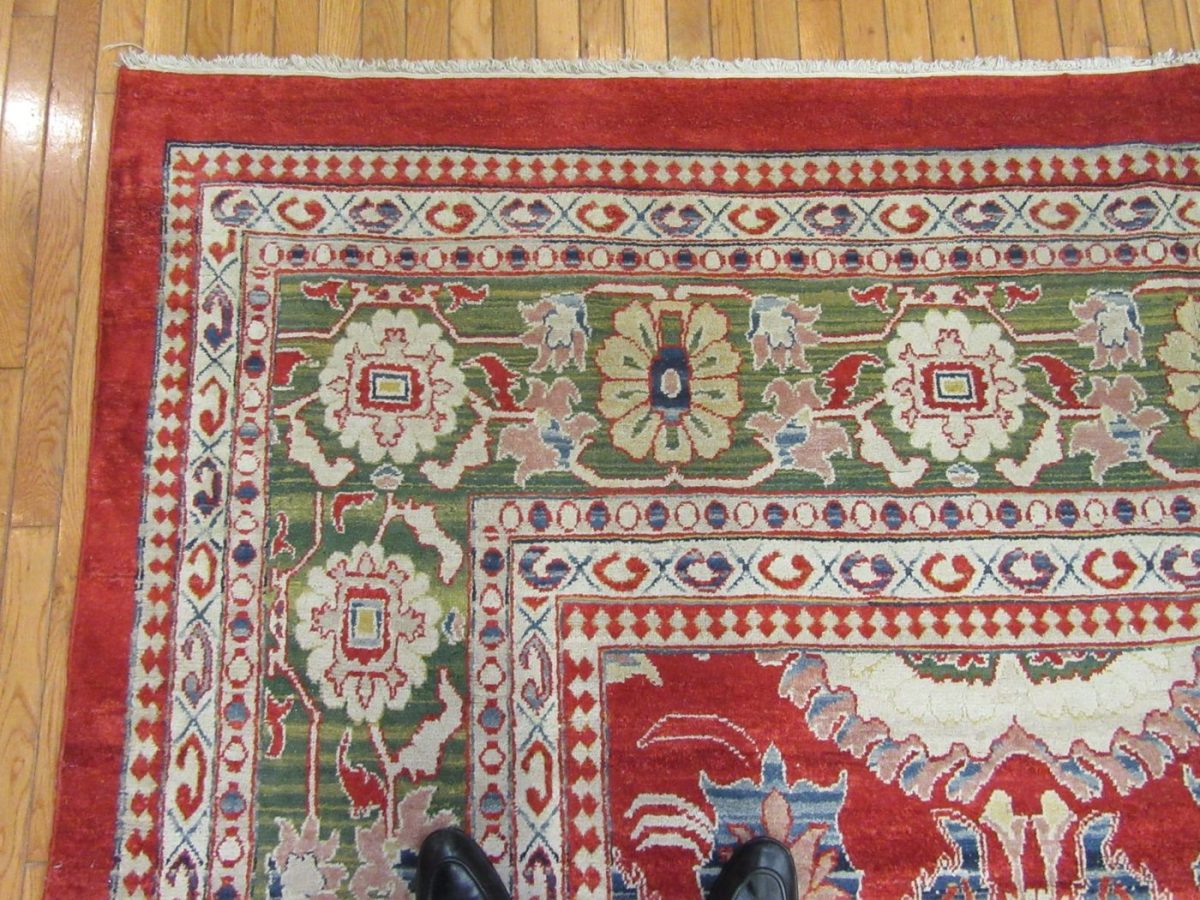 14′ x 20′ Terracotta and Sage Green Hand-Knotted Vintage Egyptian Sultanabad Design Rug – Grand Scale Wool