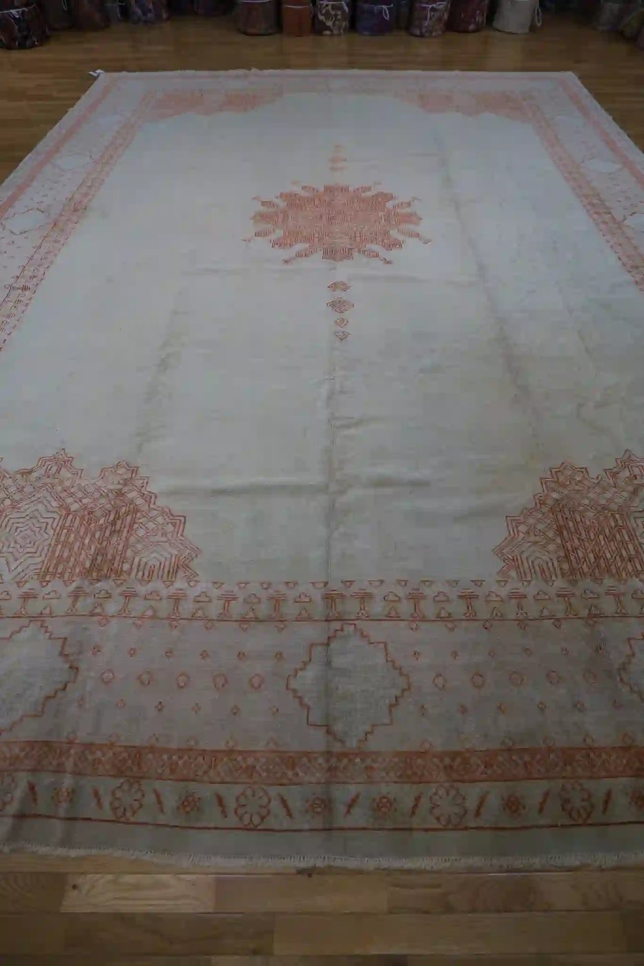 13′ x 17′ Ivory Fine Hand-Knotted Antique Turkish Oushak – Traditional Wool