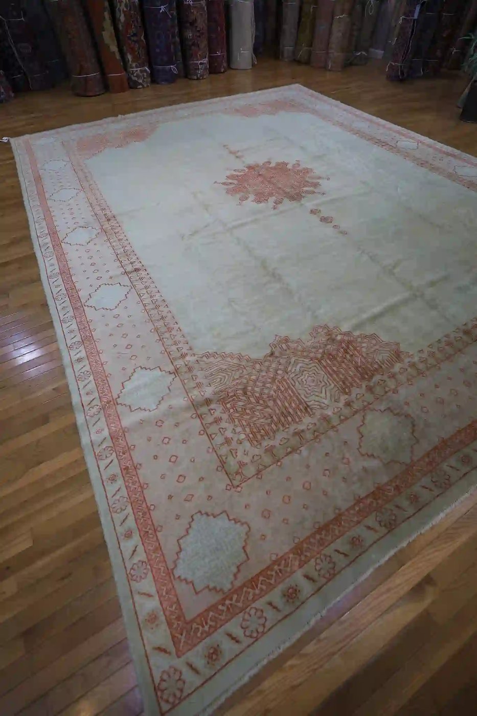 13′ x 17′ Ivory Fine Hand-Knotted Antique Turkish Oushak – Traditional Wool