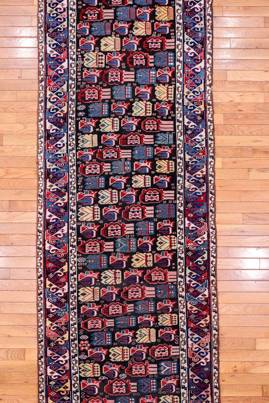 3′ x 9′ Midnight Black and Jewel-Toned Hand-Knotted Antique Caucasian Seychur Shirvan Runner – Collector’s Wool