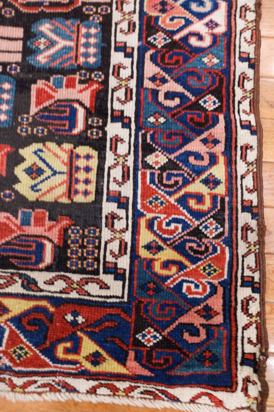 3′ x 9′ Midnight Black and Jewel-Toned Hand-Knotted Antique Caucasian Seychur Shirvan Runner – Collector’s Wool