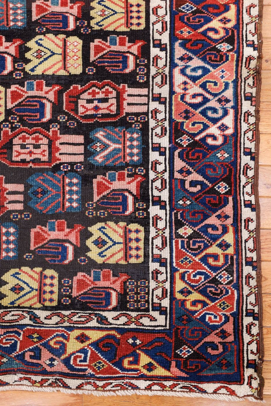 3′ x 9′ Midnight Black and Jewel-Toned Hand-Knotted Antique Caucasian Seychur Shirvan Runner – Collector’s Wool