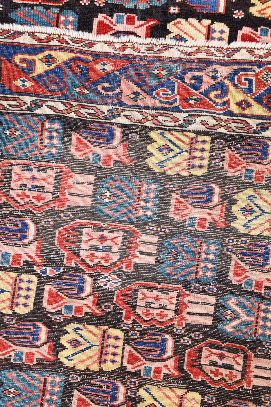 3′ x 9′ Midnight Black and Jewel-Toned Hand-Knotted Antique Caucasian Seychur Shirvan Runner – Collector’s Wool