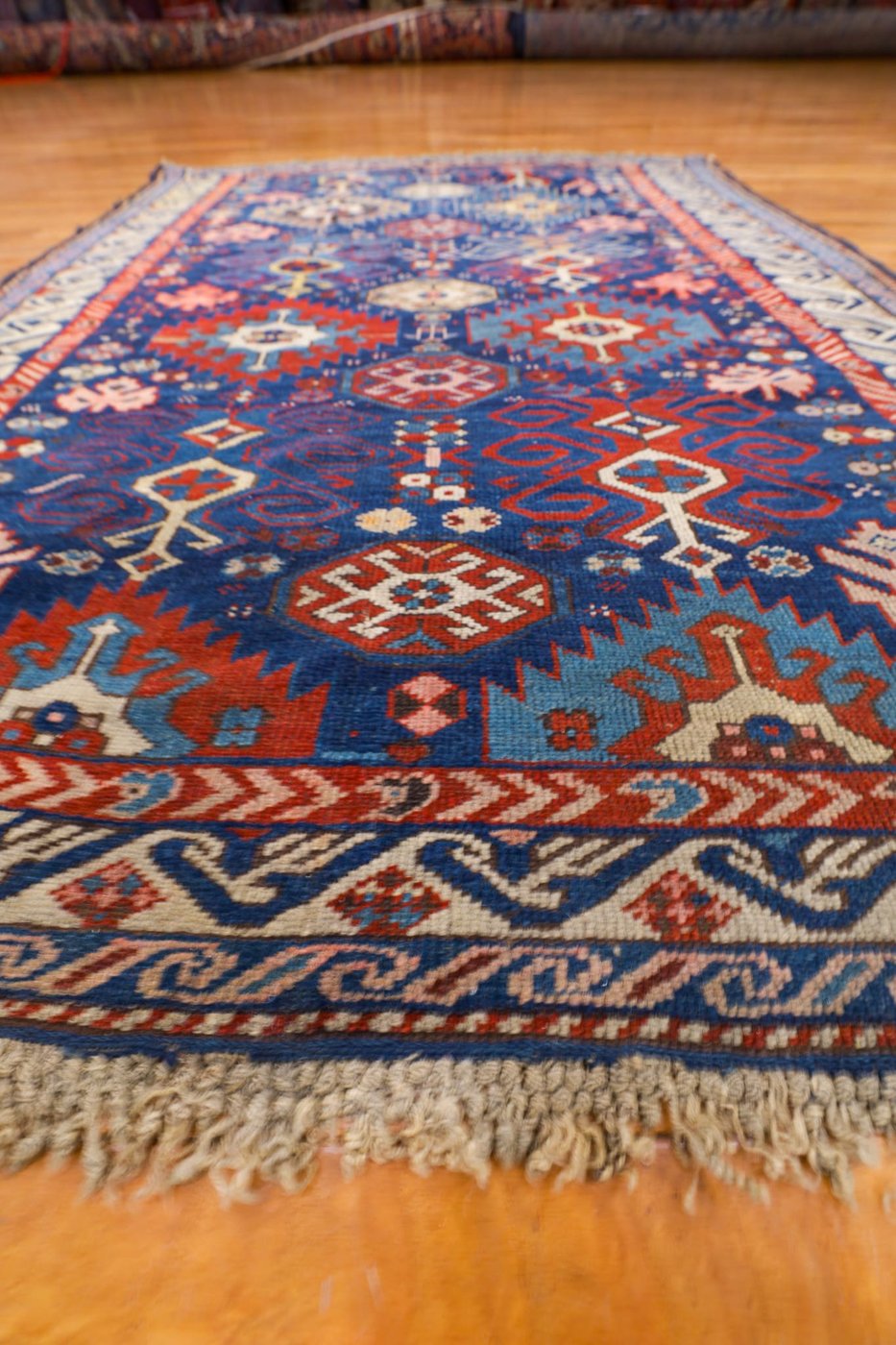 4′ x 6′ Indigo and Crimson Hand-Knotted Antique Caucasian Bird Shirvan Rug – Investment Grade Wool on Wool