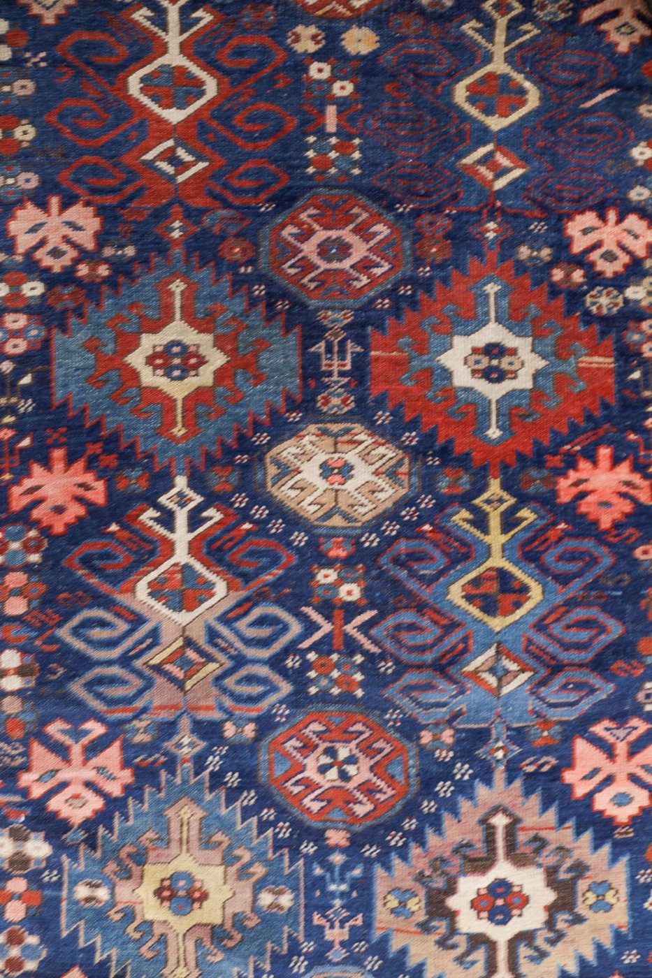4′ x 6′ Indigo and Crimson Hand-Knotted Antique Caucasian Bird Shirvan Rug – Investment Grade Wool on Wool