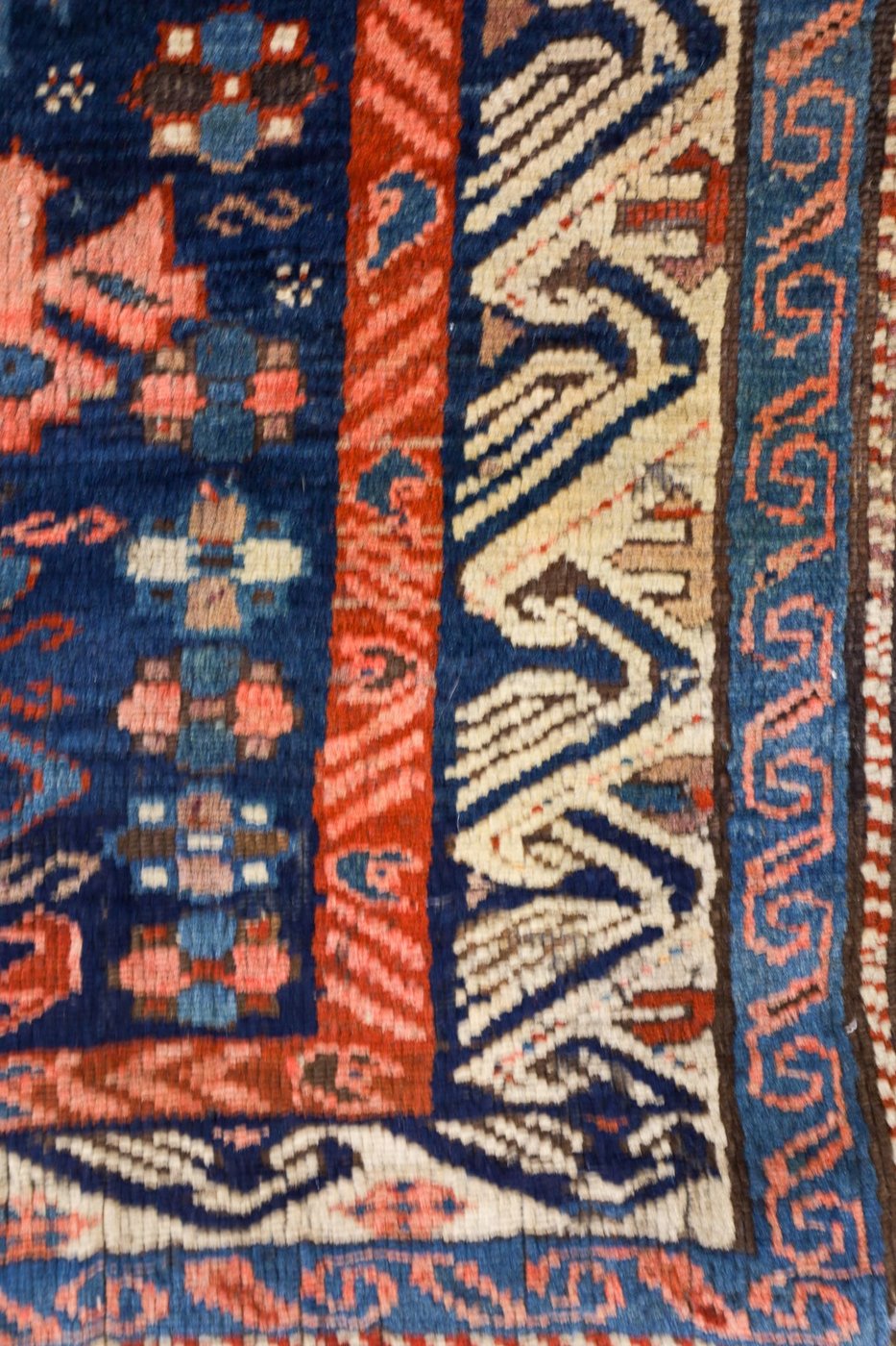 4′ x 6′ Indigo and Crimson Hand-Knotted Antique Caucasian Bird Shirvan Rug – Investment Grade Wool on Wool