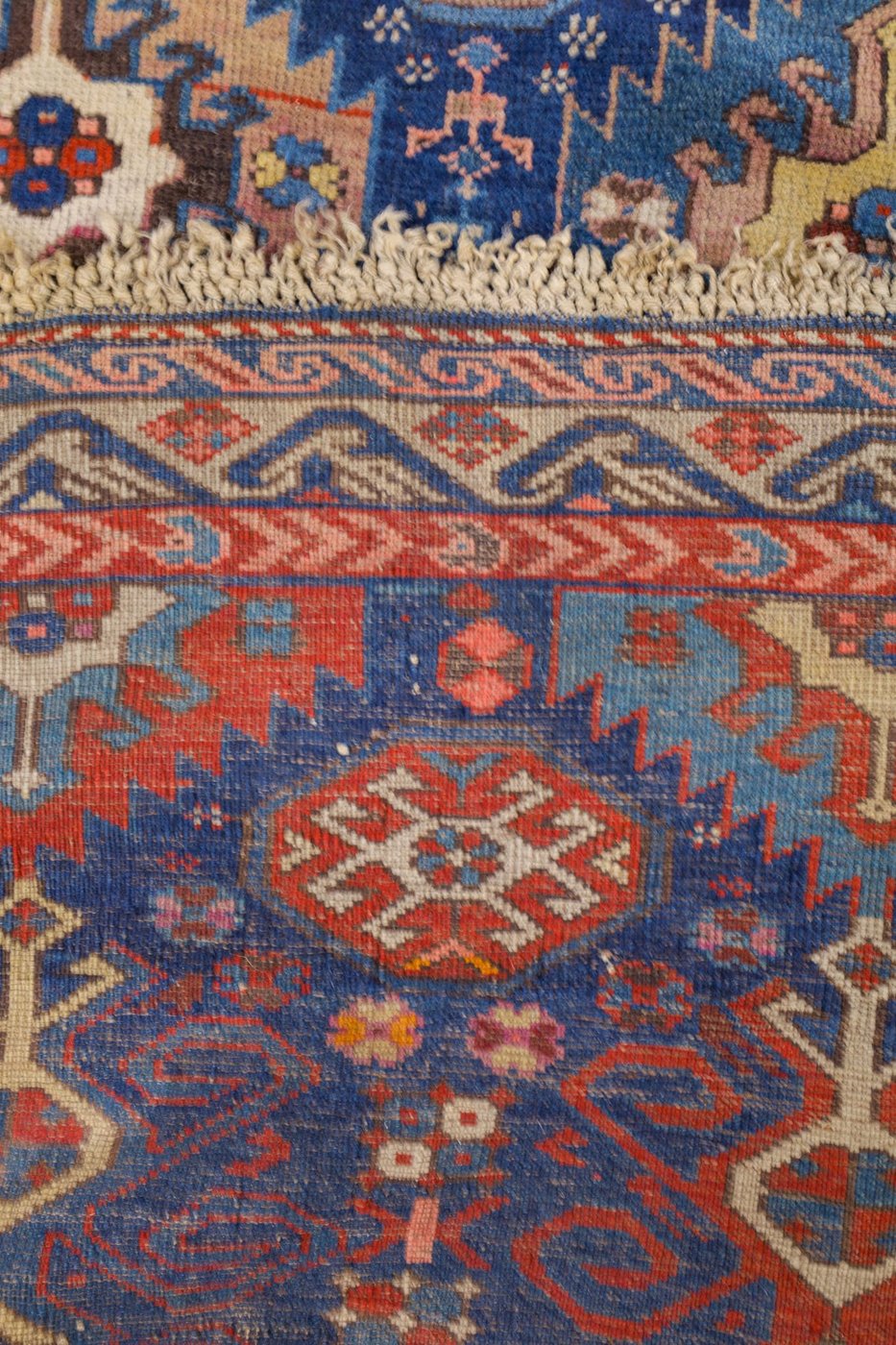 4′ x 6′ Indigo and Crimson Hand-Knotted Antique Caucasian Bird Shirvan Rug – Investment Grade Wool on Wool
