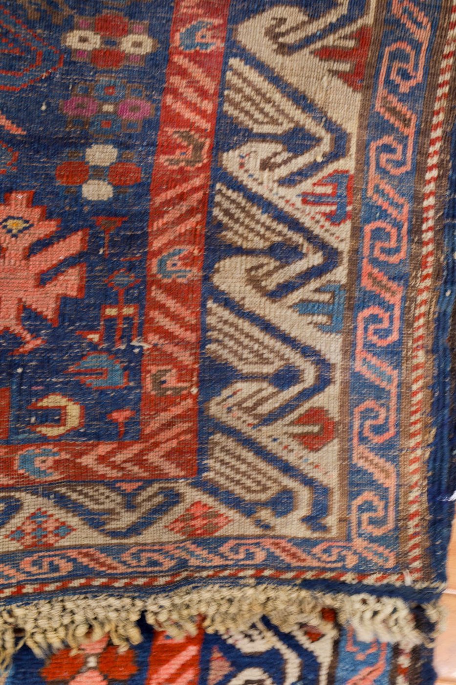 4′ x 6′ Indigo and Crimson Hand-Knotted Antique Caucasian Bird Shirvan Rug – Investment Grade Wool on Wool