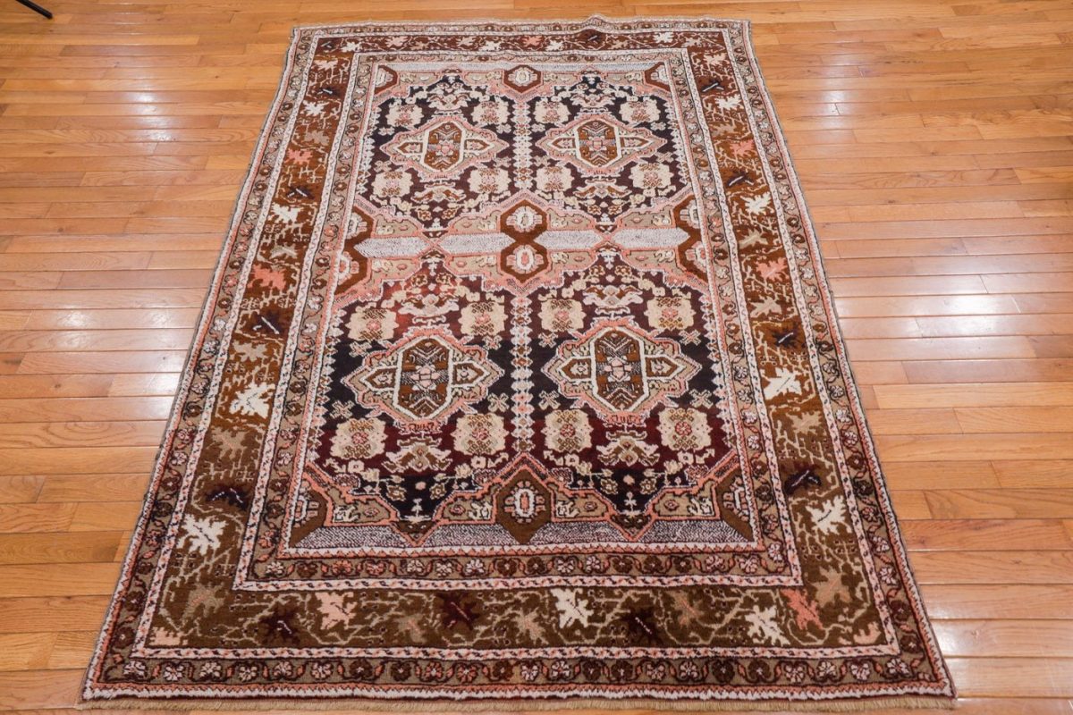 4’6” x 6’3” Walnut Brown Hand-Knotted Semi-Antique Turkish Oushak Rug – Traditional Wool
