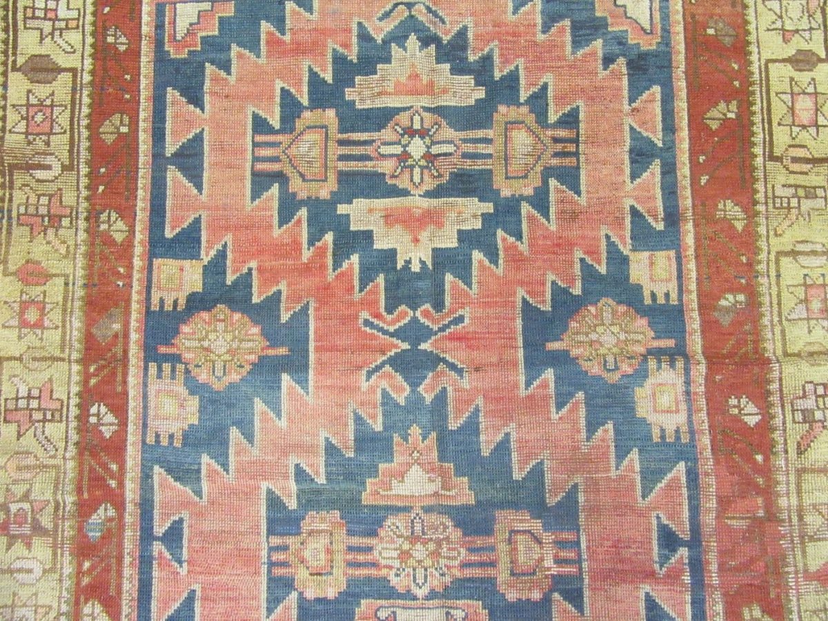 5′ x 11′ Antique Caucasian Bordjalu Kazak Rug – Blue – Hand Knotted Wool