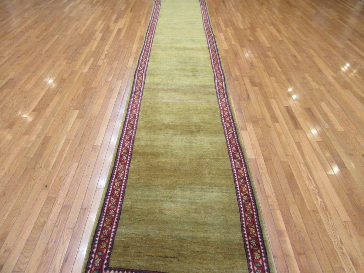 3′ x 18′ Semi Antique Persian Mahal Runner Rug – Olive Green – Hand Knotted Wool