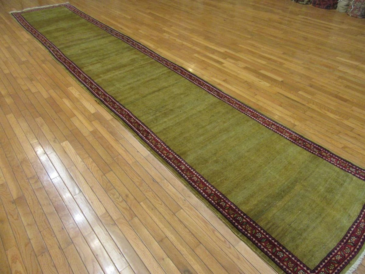 3′ x 18′ Semi Antique Persian Mahal Runner Rug – Olive Green – Hand Knotted Wool