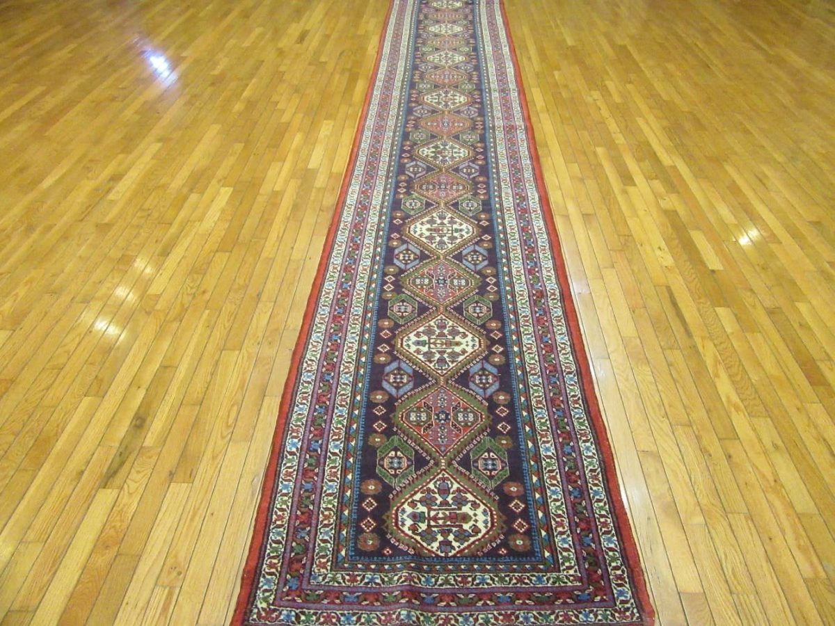 3′ x 18′ Antique Persian Heriz Runner Rug – Navy Blue – Hand Knotted Wool