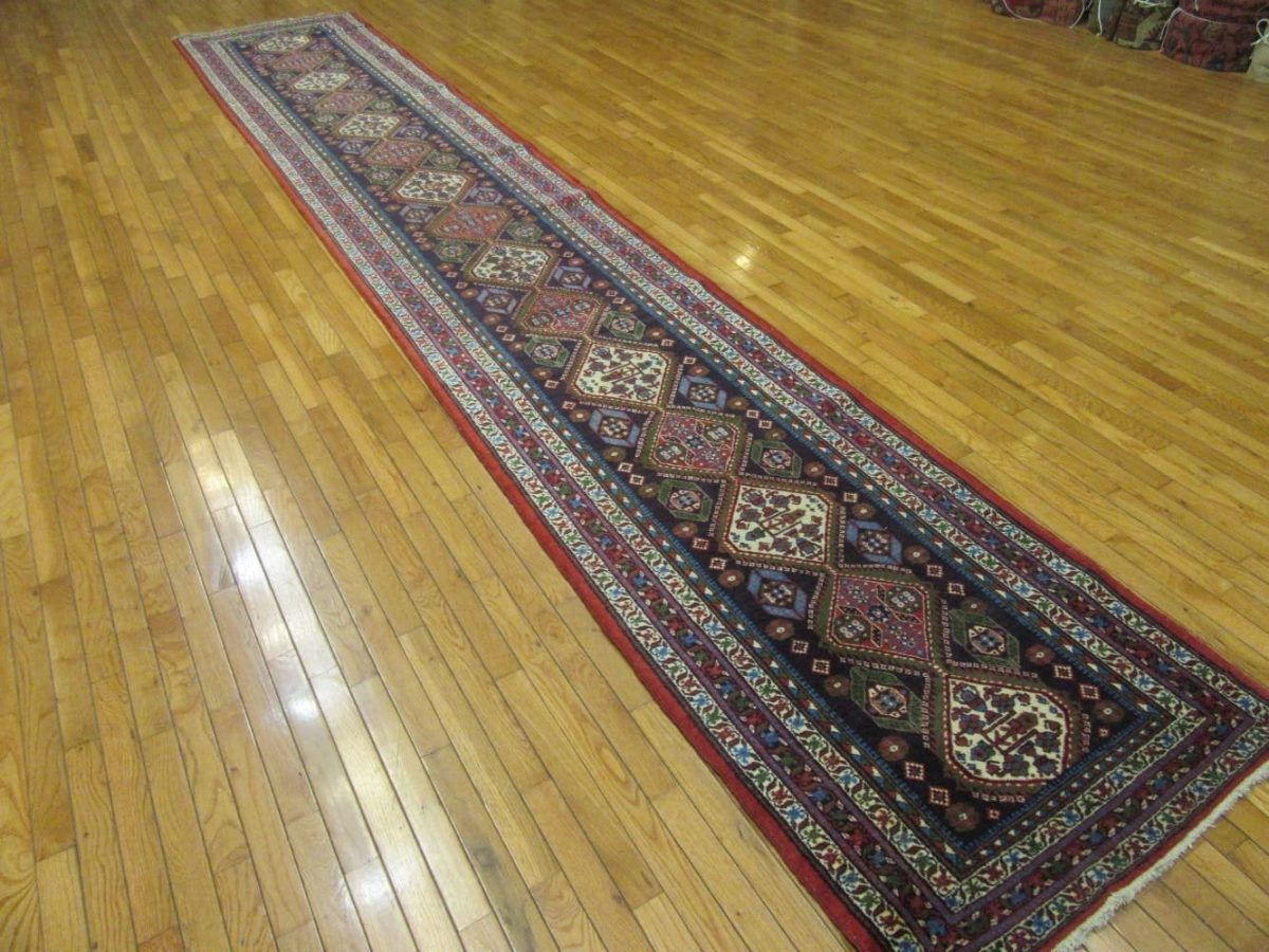 3′ x 18′ Antique Persian Heriz Runner Rug – Navy Blue – Hand Knotted Wool