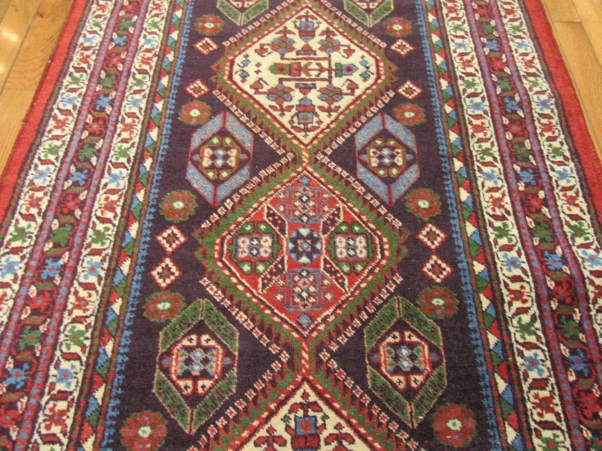 3′ x 18′ Antique Persian Heriz Runner Rug – Navy Blue – Hand Knotted Wool