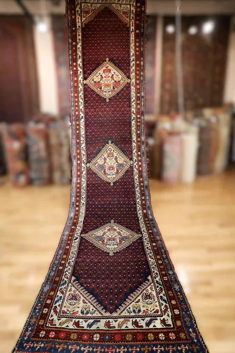 4′ x 17′ Red Fine Hand-Knotted Persian Malayer Runner – Traditional Wool
