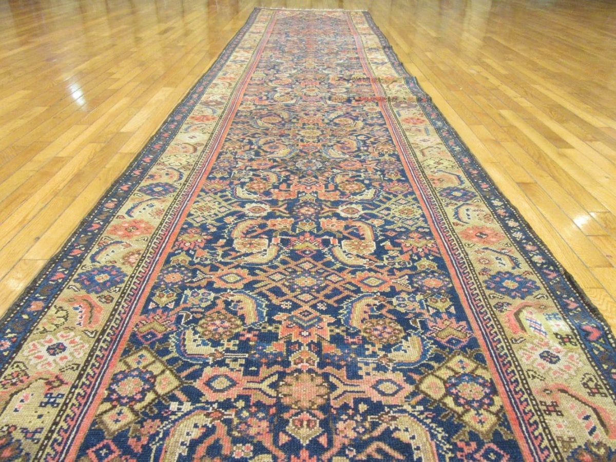 3′ x 17′ Antique Persian Malayer Runner Rug – Navy – Hand Knotted Wool