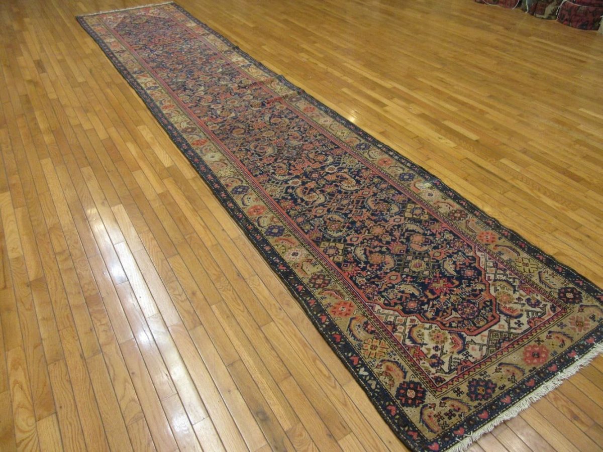 3′ x 17′ Antique Persian Malayer Runner Rug – Navy – Hand Knotted Wool