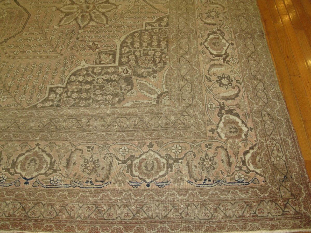 11′ x 15′ Antique Persian Tabriz Rug Beige Hand Knotted Wool
