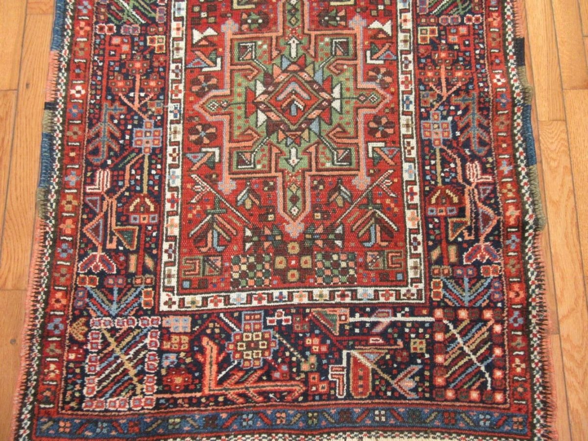 3′ x 13′ Antique Persian Heriz Runner Rug Red Blue Hand Knotted Wool