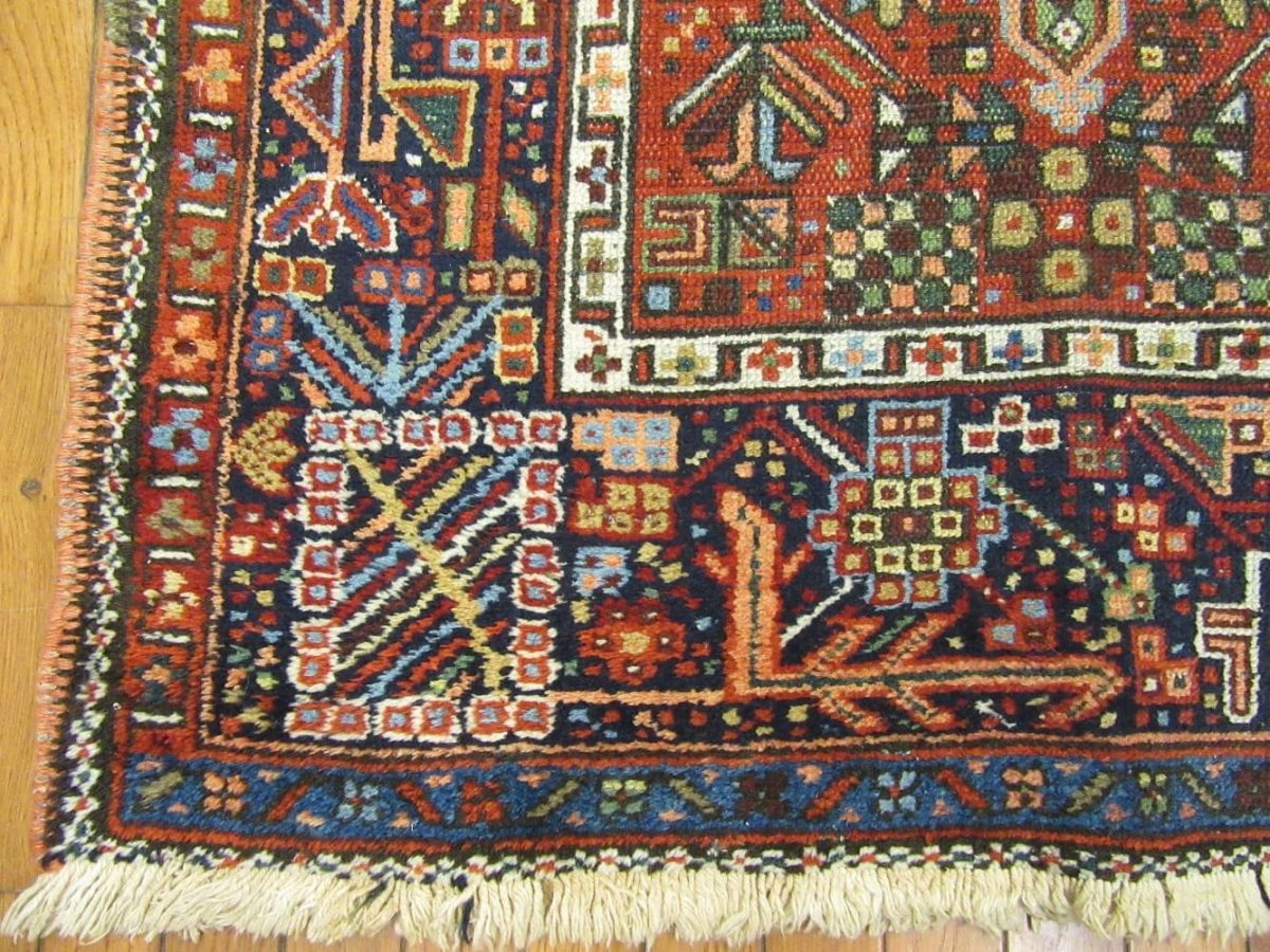 3′ x 13′ Antique Persian Heriz Runner Rug Red Blue Hand Knotted Wool