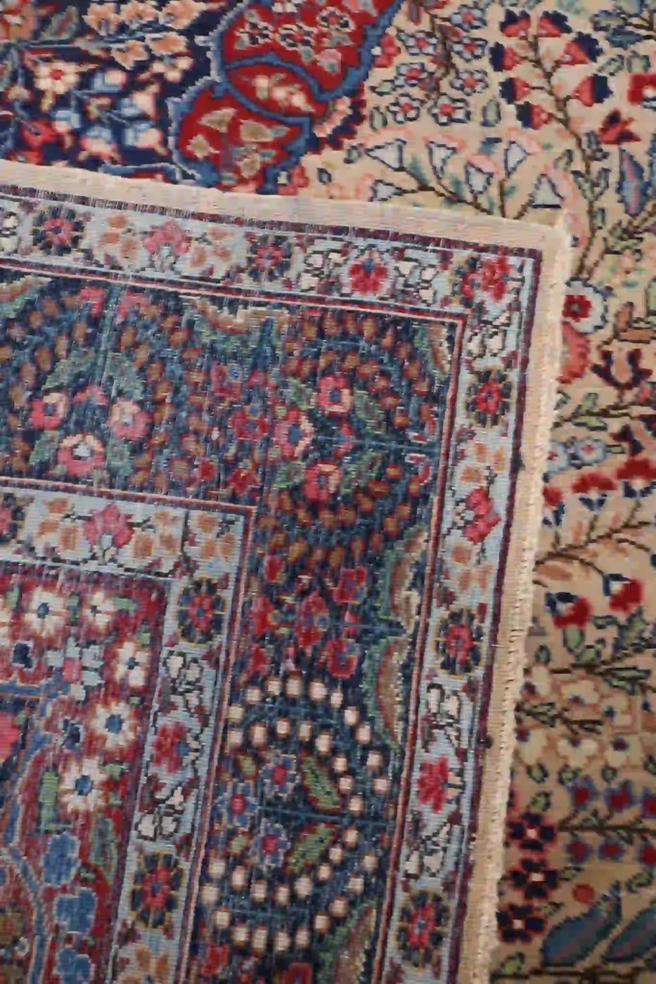 7′ x 10′ Ivory and Indigo Hand-Knotted Antique Persian Kerman Rug – Investment Grade Wool