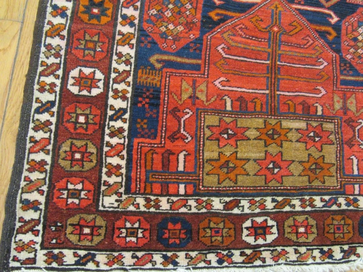 3′ x 11′ Antique Persian Karajeh Rug Red Blue Hand Knotted Wool