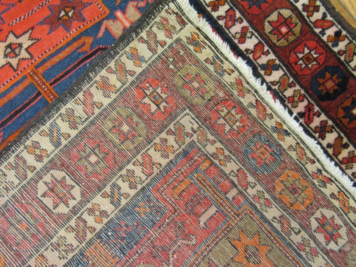 3′ x 11′ Antique Persian Karajeh Rug Red Blue Hand Knotted Wool
