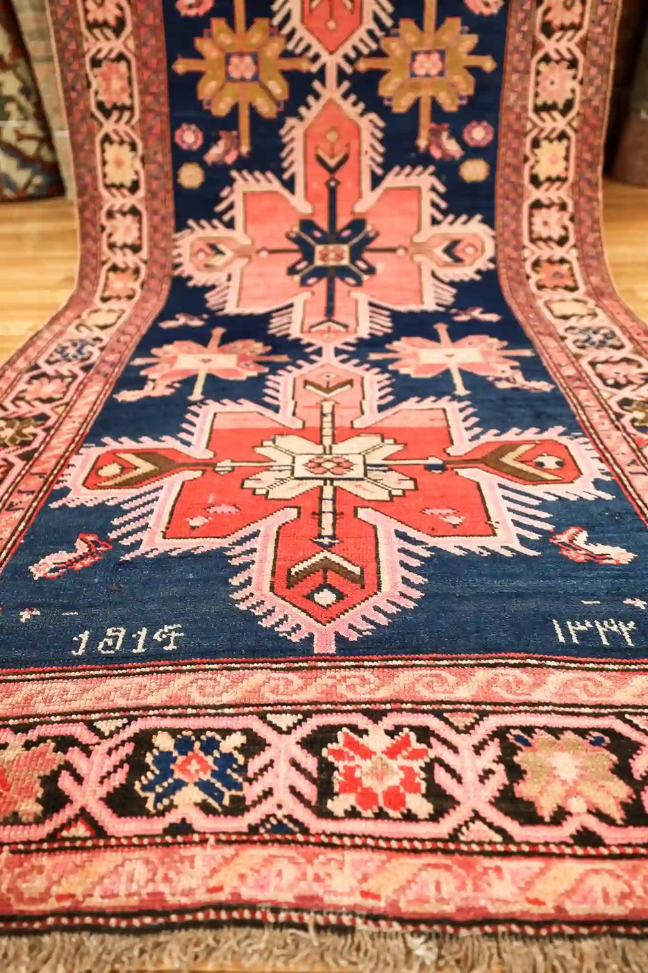 4′ x 15′ Red Fine Hand-Knotted Antique Caucasian Karabagh Runner – Traditional Wool - 1 4′ x 15′ Red Fine Hand-Knotted Antique Caucasian Karabagh Runner – Traditional Wool