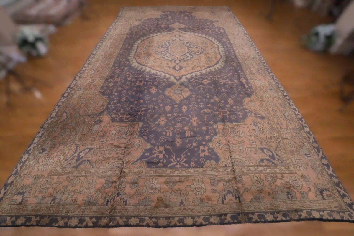 12′ x 19′ Purple Fine Hand-Knotted Turkish Oushak Rug – Traditional Wool