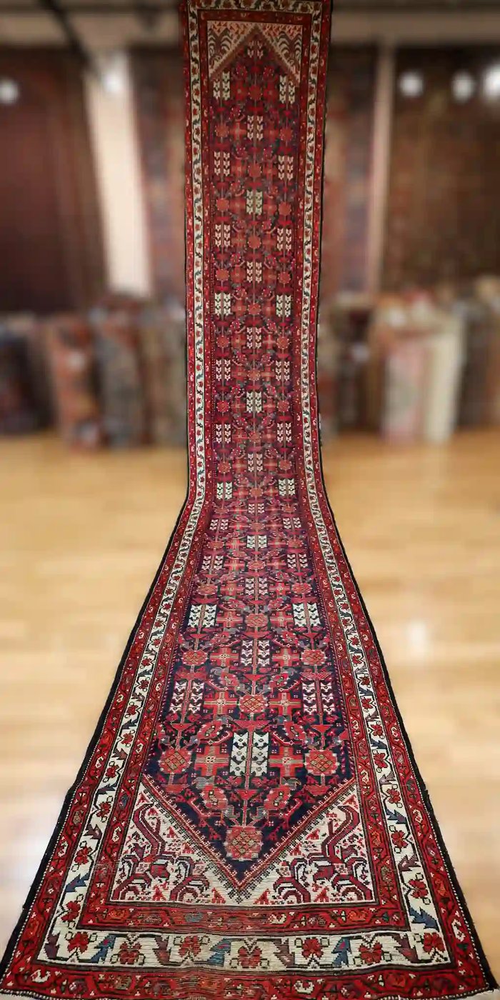 3′ x 20′ Red Fine Hand-Knotted Semi-Antique Persian Malayer Runner – Traditional Wool