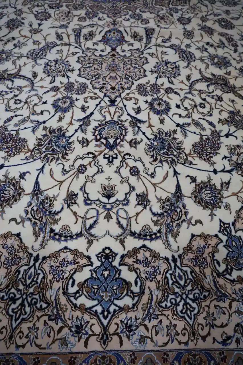 15′ x 26′ Palace Size Ivory and Blue Hand-Knotted Vintage Persian Nain Rug – Premium Wool