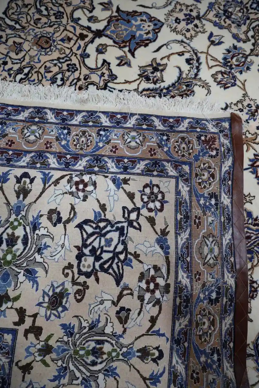 15′ x 26′ Palace Size Ivory and Blue Hand-Knotted Vintage Persian Nain Rug – Premium Wool