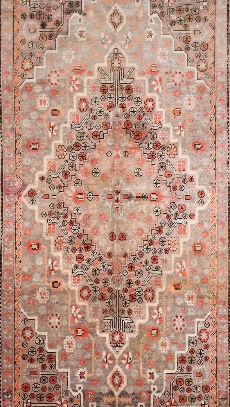 7′ x 12′ Gray Fine Hand-Knotted Central Asian Khotan Rug – Vintage Tribal Wool