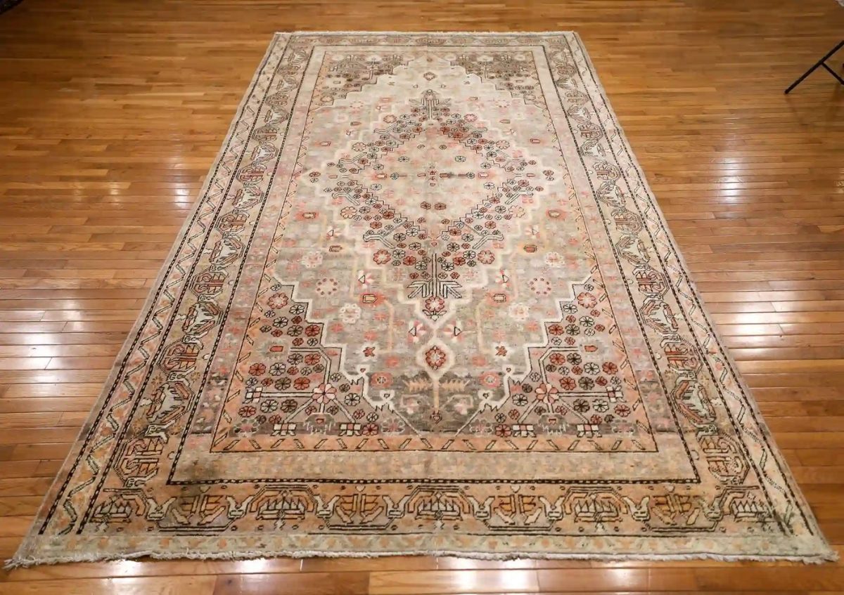 7′ x 12′ Gray Fine Hand-Knotted Central Asian Khotan Rug – Vintage Tribal Wool