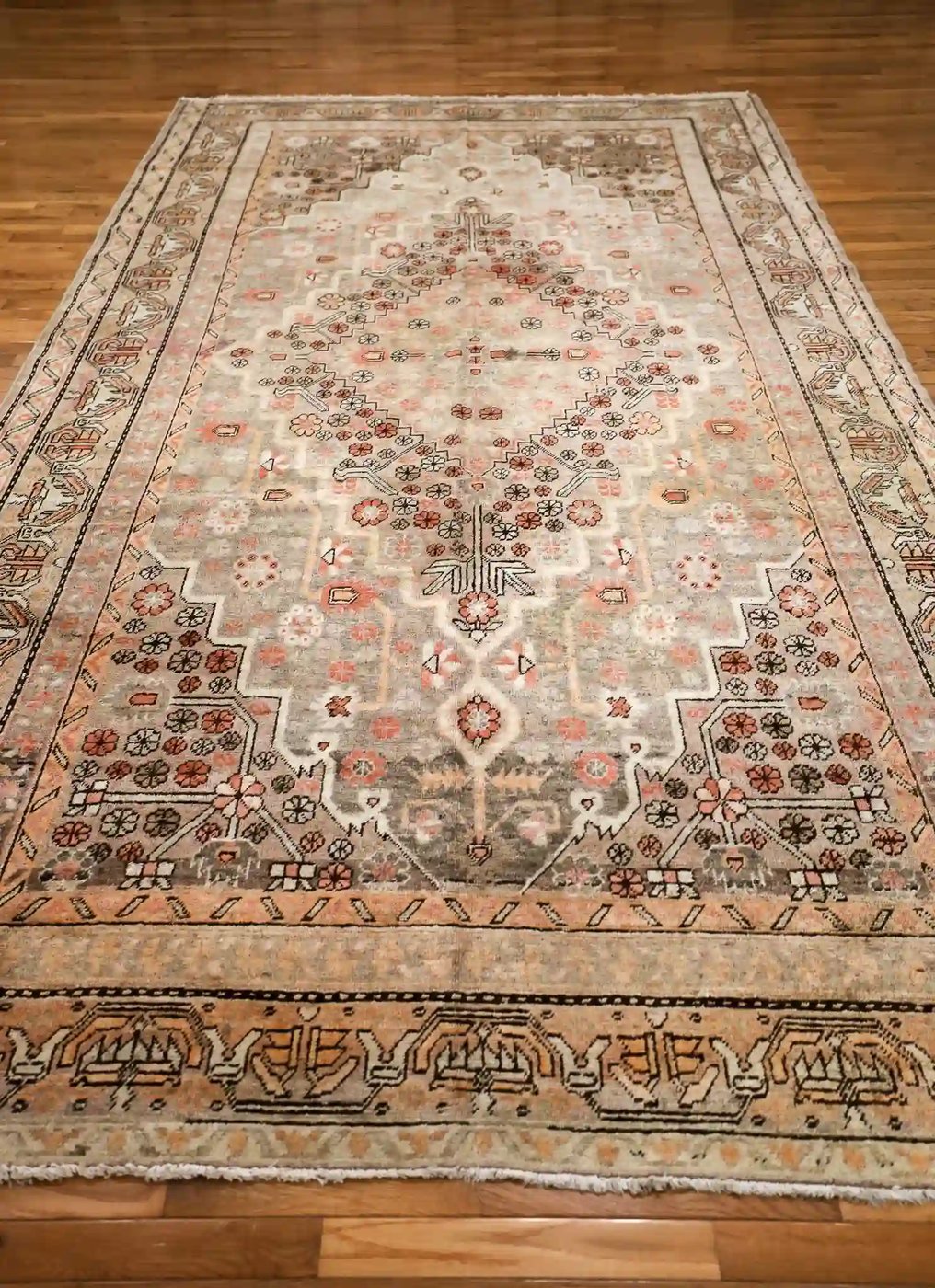 7′ x 12′ Gray Fine Hand-Knotted Central Asian Khotan Rug – Vintage Tribal Wool