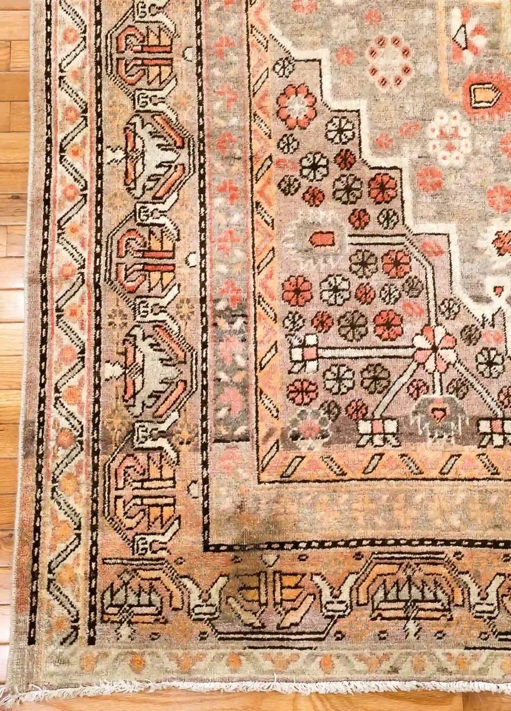 7′ x 12′ Gray Fine Hand-Knotted Central Asian Khotan Rug – Vintage Tribal Wool